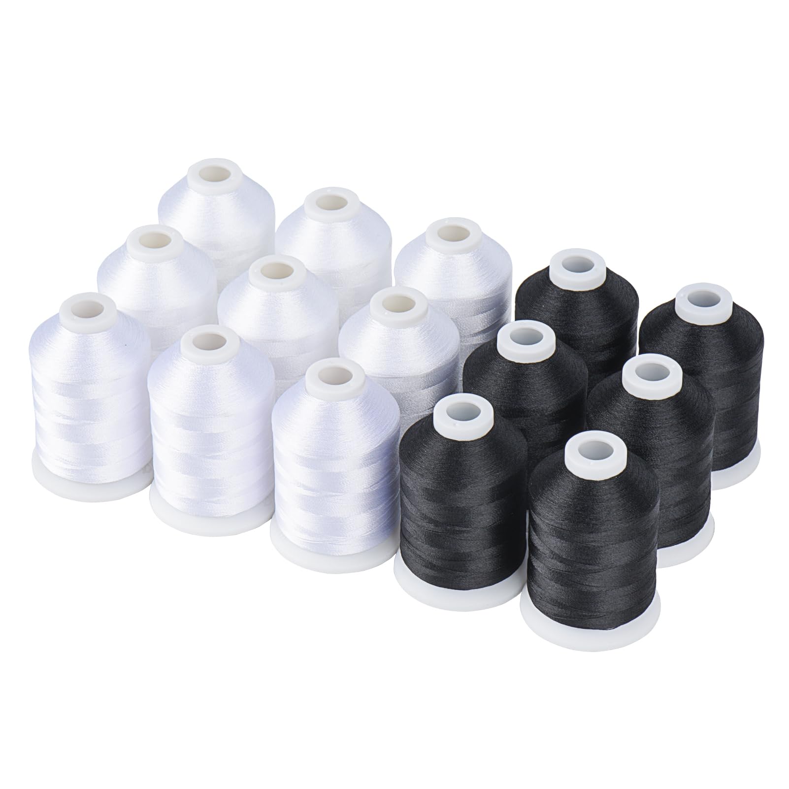 Simthread Machine Embroidery Thread with Storage Box Polyester 20 Options 15 Spools Set for Embroidery Sewing Machine (9 White + 6 Black)