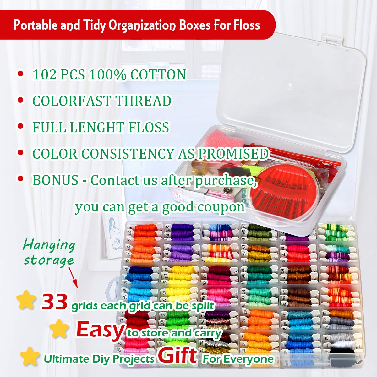 218pcs+ Embroidery Floss Cross Stitch Threads,Bracelet String Kit with Organizer Storage Box-Included 110pcs Friendship Bracelet Craft Floss,100pcs More Cross Stitch Tools Embroidery Kit for beginners