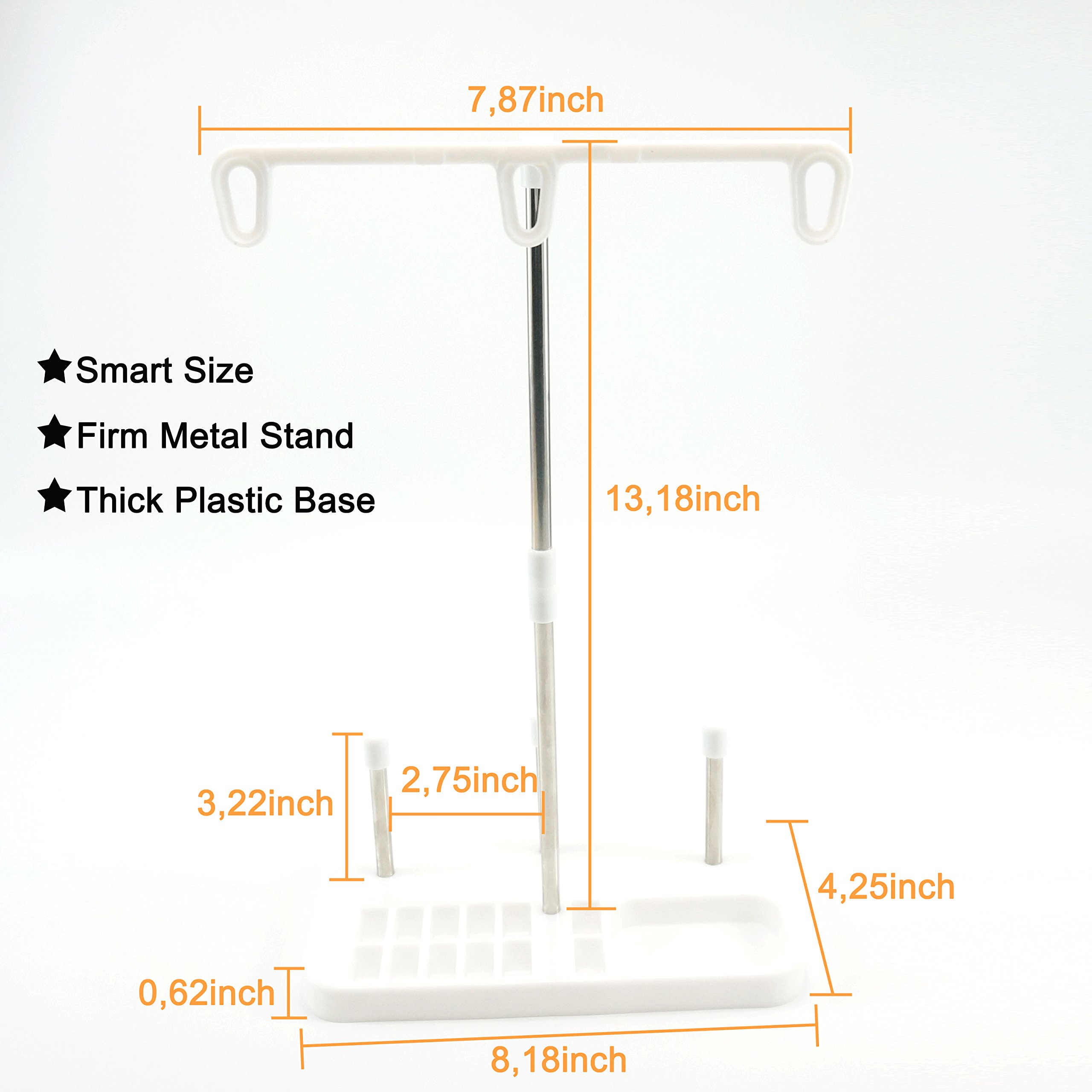 Light Weight Thread Stand - 3 Spools Holder for Domestic (Home-Base) Embroidery and Sewing Machines - Four Colors for Choices - White