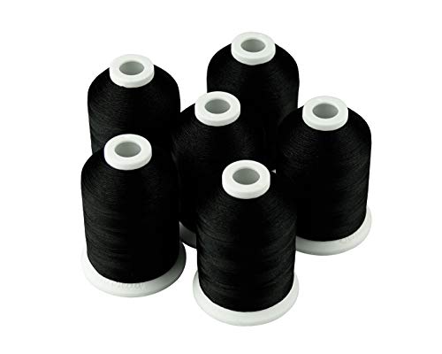 Simthread 6 Black 1000M(1100Y) Polyester Machine Embroidery Threads for Brother Babylock Janome Singer Pfaff Husqvarna Bernina Embroidery and Sewing Machines