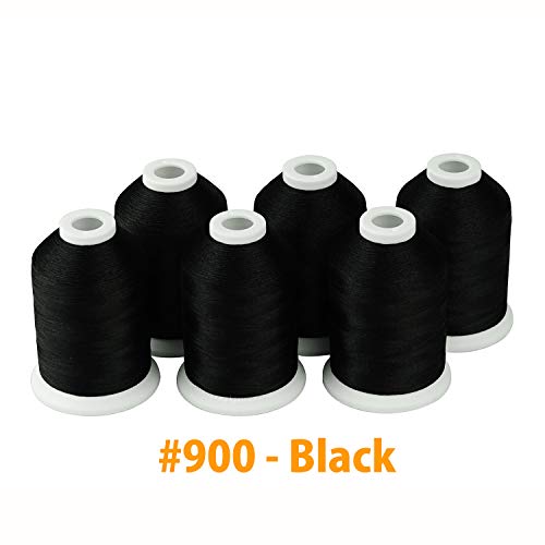 Simthread 6 Black 1000M(1100Y) Polyester Machine Embroidery Threads for Brother Babylock Janome Singer Pfaff Husqvarna Bernina Embroidery and Sewing Machines