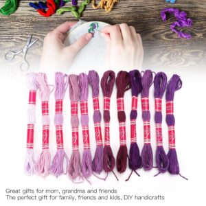 12Pcs Embroidery Thread Cross Stitch Threads Embroidery Floss Friendship Bracelets Floss Gradient Bright Color Polyester Line Sewing Skeins Yarn Cross Stitch Thread for Sewing (Purple)