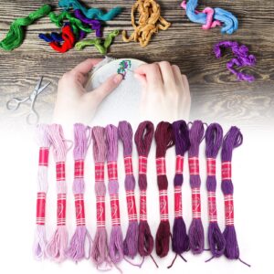 12Pcs Embroidery Thread Cross Stitch Threads Embroidery Floss Friendship Bracelets Floss Gradient Bright Color Polyester Line Sewing Skeins Yarn Cross Stitch Thread for Sewing (Purple)