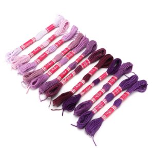 12Pcs Embroidery Thread Cross Stitch Threads Embroidery Floss Friendship Bracelets Floss Gradient Bright Color Polyester Line Sewing Skeins Yarn Cross Stitch Thread for Sewing (Purple)