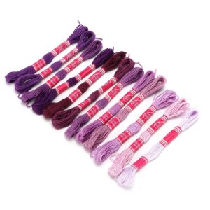 12Pcs Embroidery Thread Cross Stitch Threads Embroidery Floss Friendship Bracelets Floss Gradient Bright Color Polyester Line Sewing Skeins Yarn Cross Stitch Thread for Sewing (Purple)