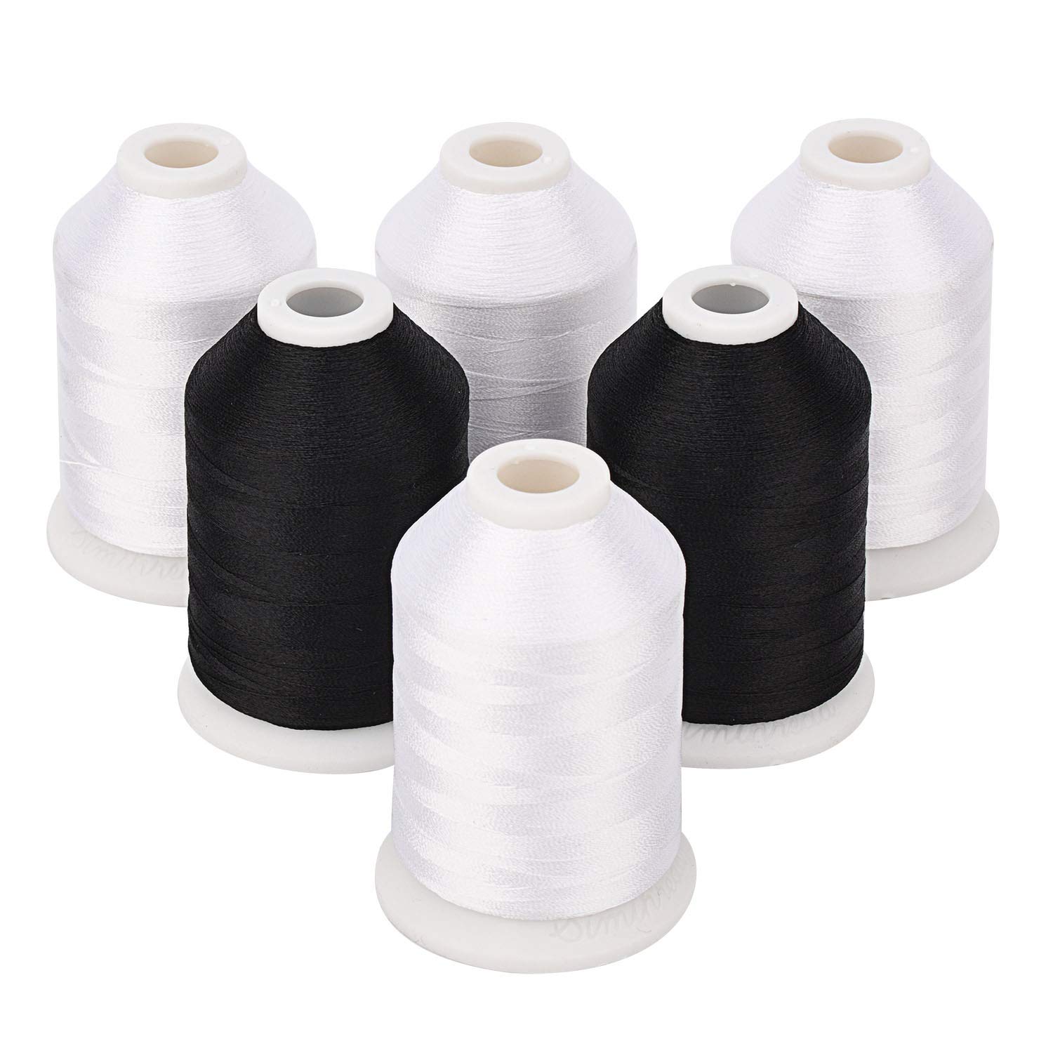 Simthread 4 White 2 Black 60WT Sewing Bobbin Fill Machine Embroidery Thread - 1500 Meters Spool Each…