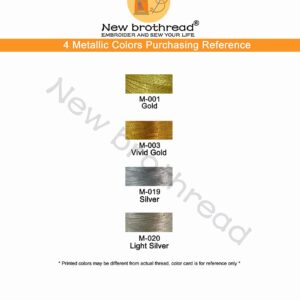 New brothread 4pcs (2 Gold+2 Silver Colors) Metallic Embroidery Machine Thread Kit 500M (550Y) Each Spool for Computerized Embroidery and Decorative Sewing