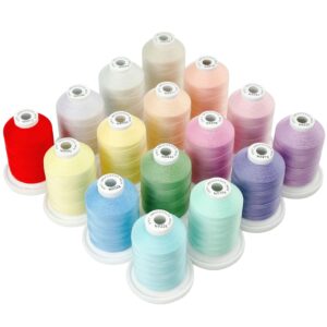 new brothread - 18 options - multi-purpose 100% mercerized cotton threads 50s/3 600m(660y) each spool for quilting, serger, sewing and embroidery - 16 pastel colors