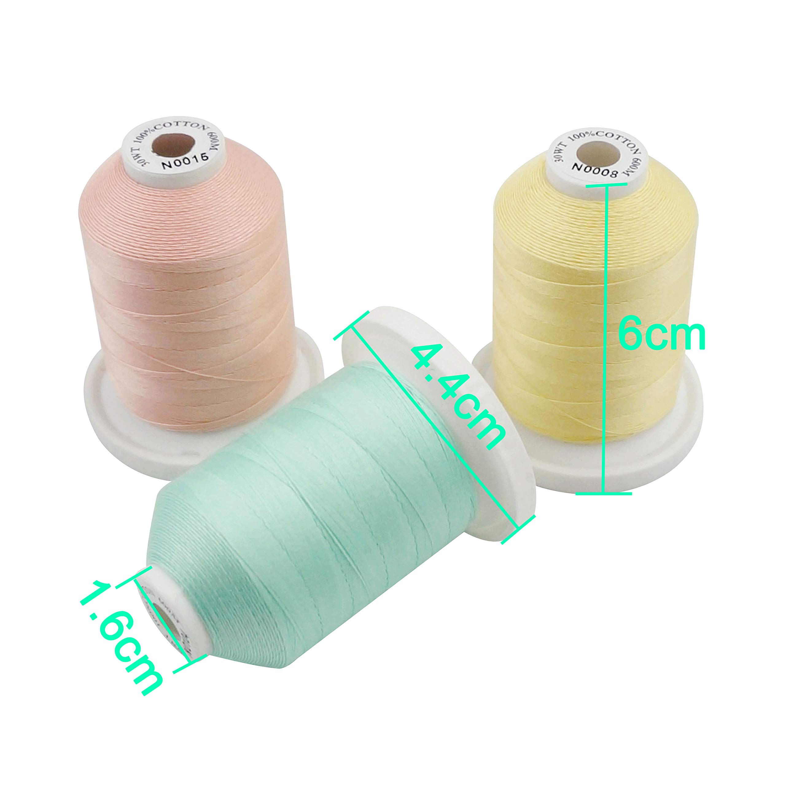 New brothread - 18 Options - Multi-Purpose 100% Mercerized Cotton Threads 50S/3 600M(660Y) Each Spool for Quilting, Serger, Sewing and Embroidery - 16 Pastel Colors