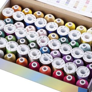 Simthread 63 Brother Colors Polyester Machine Embroidery Thread 1000M(1100Y) Big Spool for Brother Babylock Husqvarna Janome Singer Pfaff Bernina Serger Embroidery and Sewing Machines