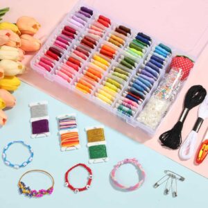 PAXCOO 985Pcs String Bracelet Making Kit, Friendship Bracelet String Kit with 110 Skeins Embroidery Floss Cross Stitch Thread, 830 Beads for Friendship Bracelet Making, 45Pcs Embroidery Tools