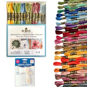 DMC Embroidery Floss,Variegated Embroidery Thread,36 Multicolor Cross Stitch Threads Bundle with Bobbin Winder,DMC Color Variations Hand Embroidery Yarn,Colorful String,Rainbow Cotton Variegated Pack