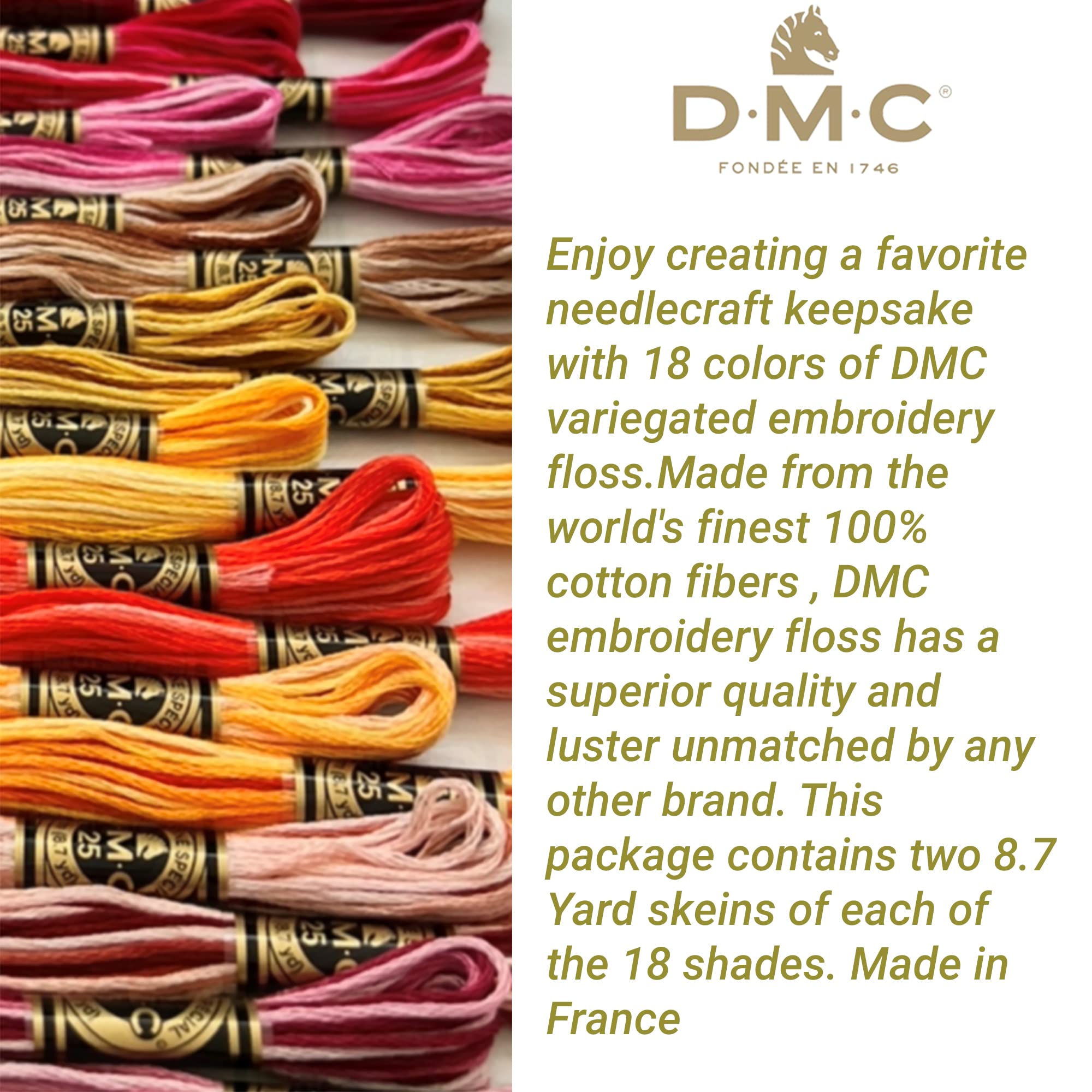 DMC Embroidery Floss,Variegated Embroidery Thread,36 Multicolor Cross Stitch Threads Bundle with Bobbin Winder,DMC Color Variations Hand Embroidery Yarn,Colorful String,Rainbow Cotton Variegated Pack