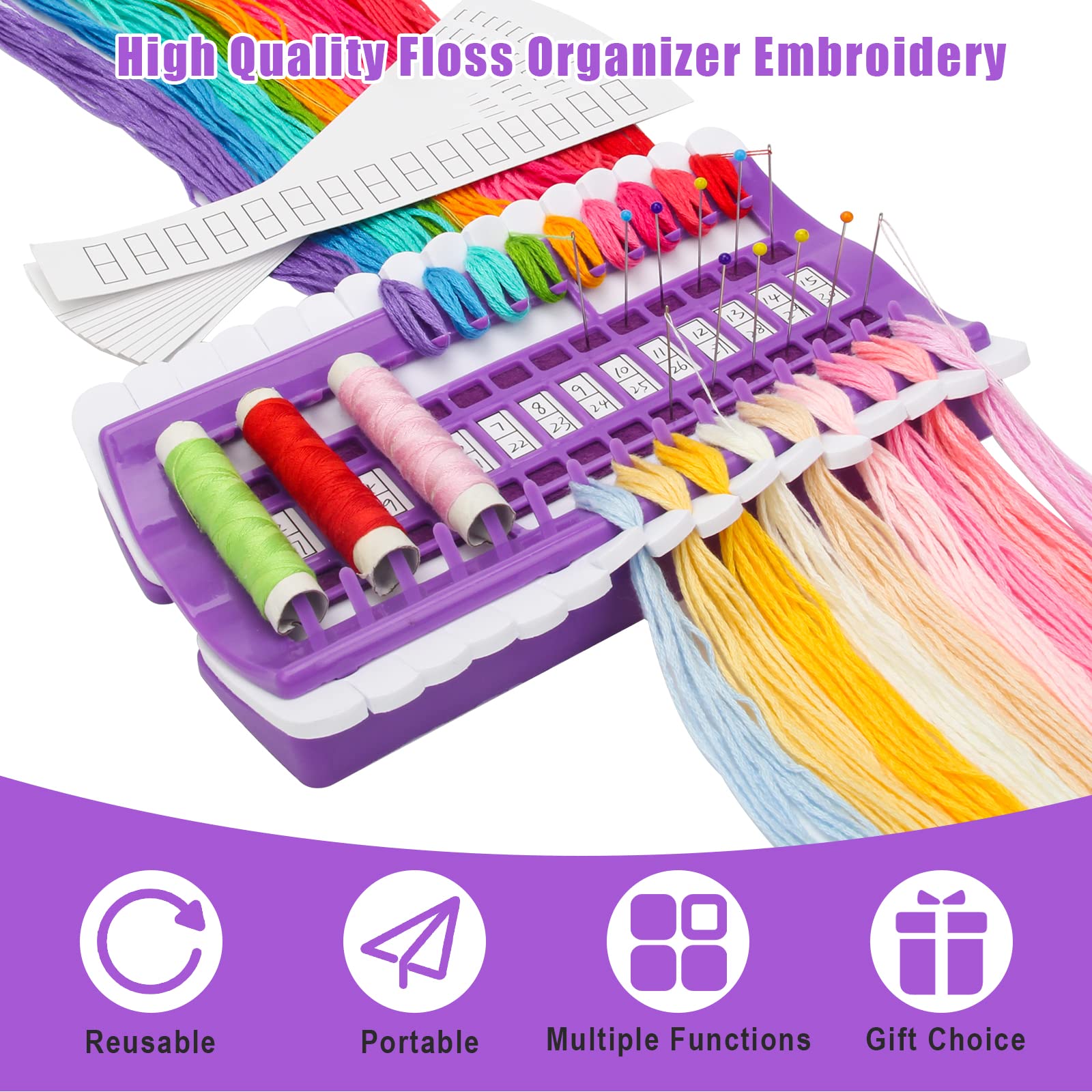 Floss Organizer Embroidery 30 & 50 Position, Boyistar Embroidery Thread Organizers Shelf for Cross Stitch Tool, Sewing Thread Holder with 15 Cards Embroidery Organizer for Floss, Needle