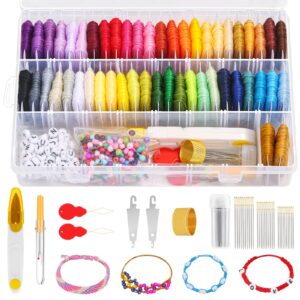 paxcoo 488pcs string bracelet making kit, friendship bracelet string kit with 50 skeins embroidery floss cross stitch thread, 400pcs friendship bracelet beads, 37pcs embroidery tools