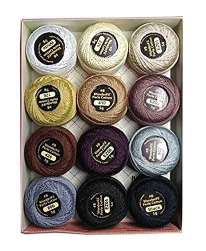 Wonderfil Eleganza #8 Perle Cotton Embroidery Thread Sampler Collection, Neutrals"