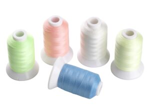 simthread glow in the dark thread, polyester embroidery thread, 5 spools 550 yards each, for home embroidery and sewing machine