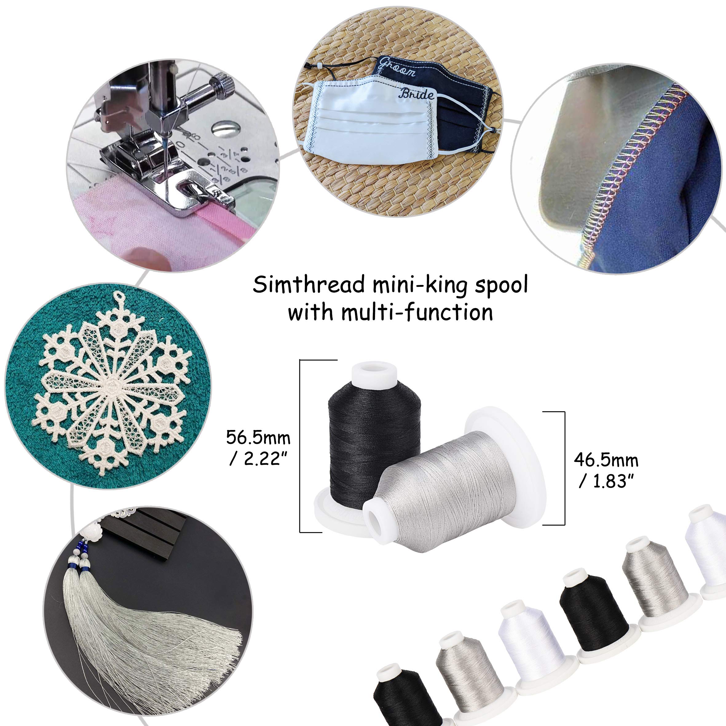 Simthread Embroidery Machine Thread Kit 800Y 21 Spools Black White and Silver Grey Colors for Professional Embroidery Design