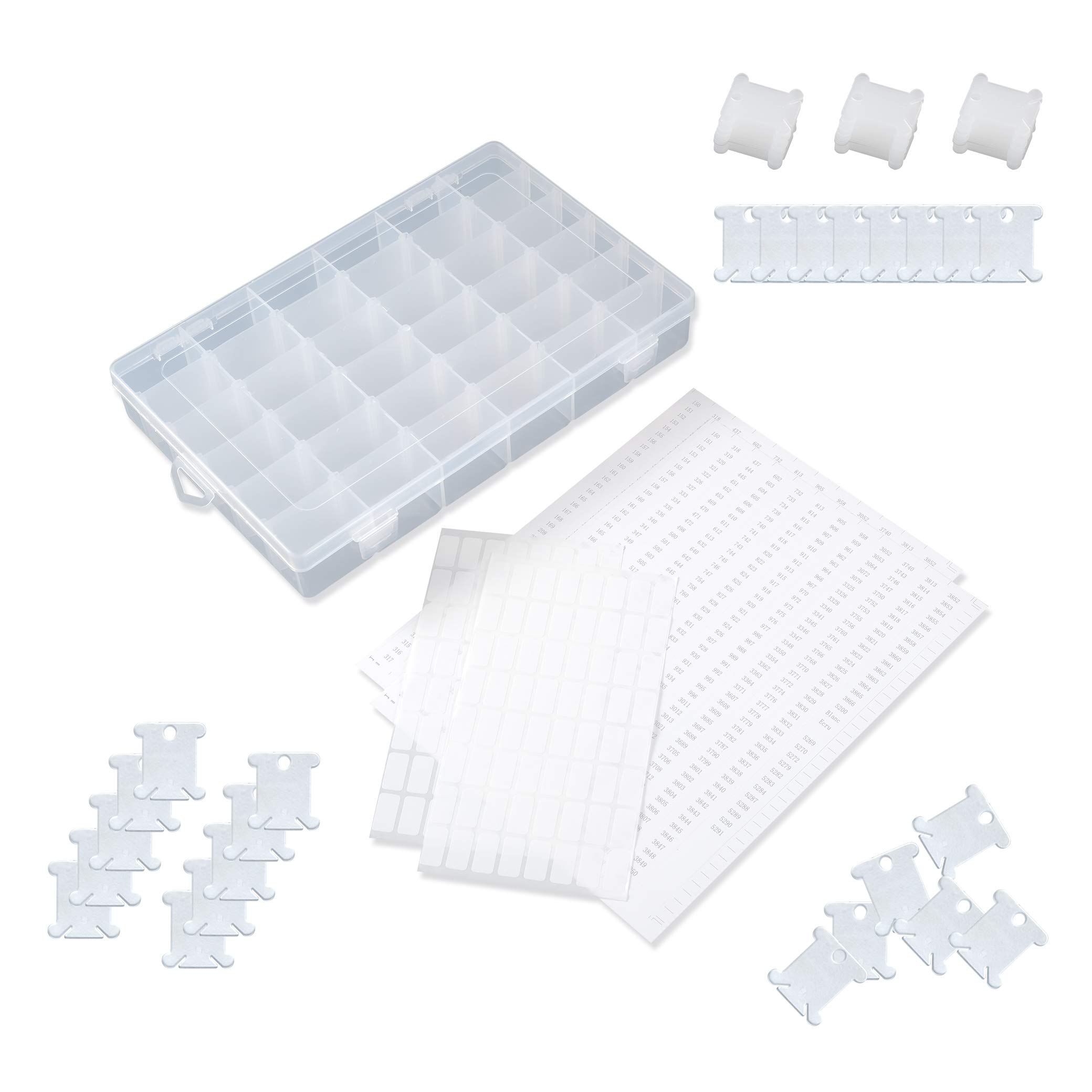 120 Pieces Plastic Floss Bobbins with 36 Grids Embroidery Floss Cross Stitch Organizer Box, White