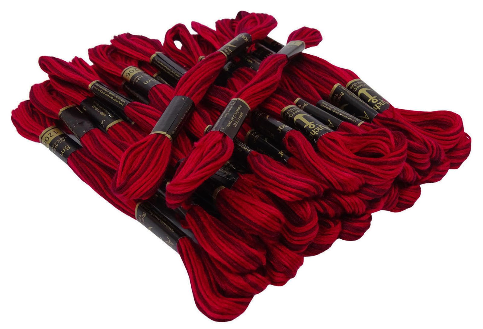 IBA Indianbeautifulart Anchor Dual Shade Stranded Cotton Cross Stitch Hand Embroidery Thread Floss 25 Skeins-Red & Maroon