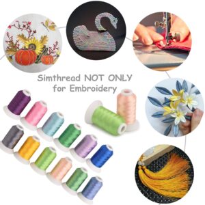 Simthread Machine Embroidery Thread with Storage Box 1000M (1100Y) Polyester 20 Options 15 Spools Set for Embroidery Sewing Machine (15 Basic Colors)