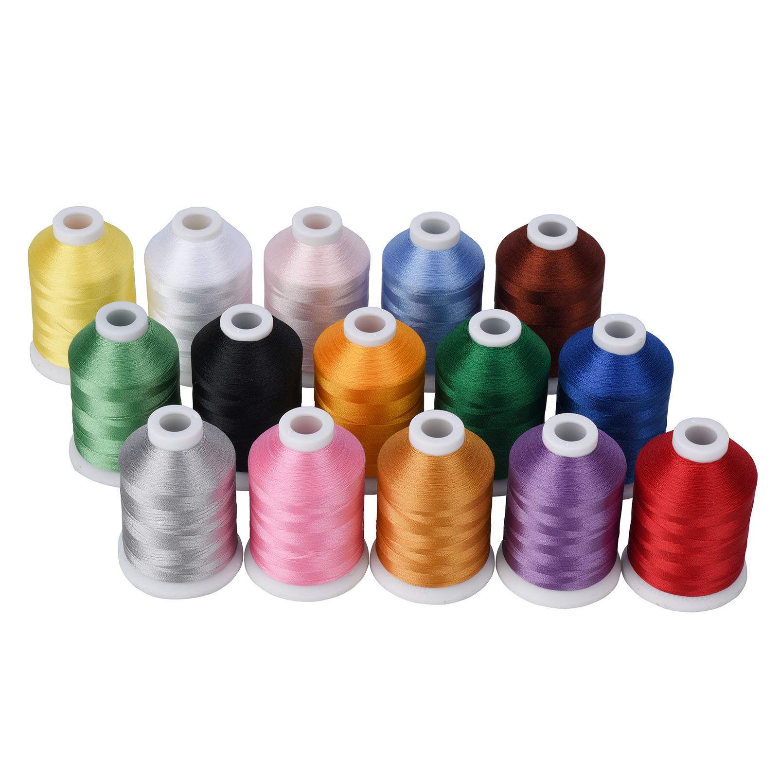 Simthread Machine Embroidery Thread with Storage Box 1000M (1100Y) Polyester 20 Options 15 Spools Set for Embroidery Sewing Machine (15 Basic Colors)