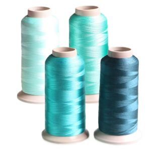 set of 4 embroidery thread light cyan turquoise teal polyester huge spool 3608 yards (3300m) each for home embroidery and sewing machines – acraft