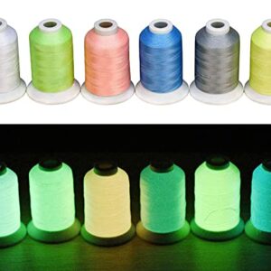 Simthread [Long Glow Duration] Embroidery Machine Thread Glow in The Dark Thread 6 Colors 1000 Yards 30WT, 100% Polyester Embroidery Threads for Music Festivals, Parties, Raves, and More