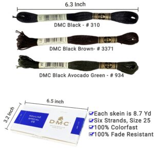 Charming Melodie Black Embroidery Floss, 6 Strand Cotton Yarn, 12/Pack, Includes Black-Brown #3371, Hand Needles, Cross Stitch