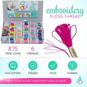 Athena's Elements Friendship Bracelet String Kit - 276pcs Embroidery Thread and Accessories - Colors are Labeled with Std Embroidery Codes - Perfect Thread for Cross Stitch, Hand Embroidery