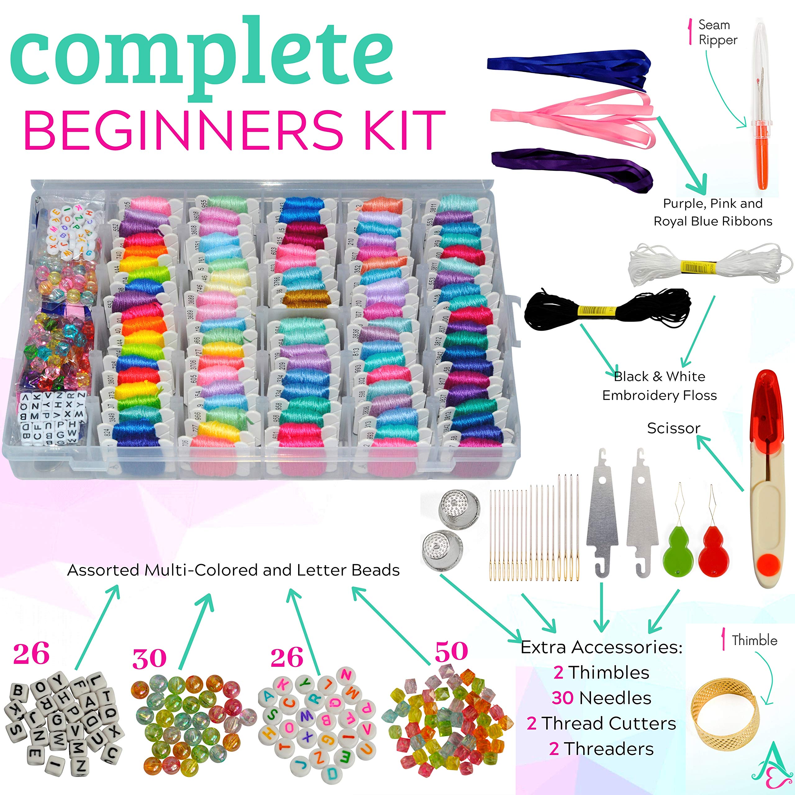 Athena's Elements Friendship Bracelet String Kit - 276pcs Embroidery Thread and Accessories - Colors are Labeled with Std Embroidery Codes - Perfect Thread for Cross Stitch, Hand Embroidery