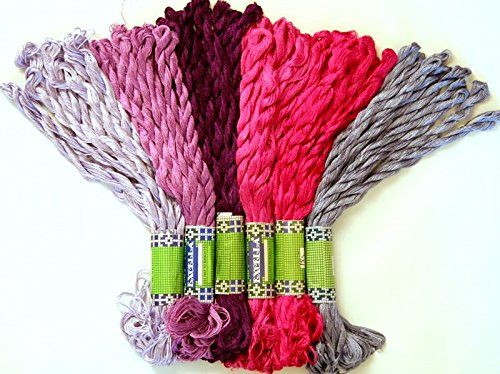 New ThreadNanny 60 Skeins of Silky SATIN Hand Embroidery Cross Stitch Floss Threads - Purple Tones Satin Cross Stitch Threads