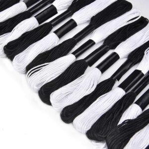 24 Skeins Cross Stitch Threads, Black and White Cotton Embroidery Floss Friendship Bracelets Floss with 12 Pieces Floss Bobbins for Knitting, Cross Stitch Project