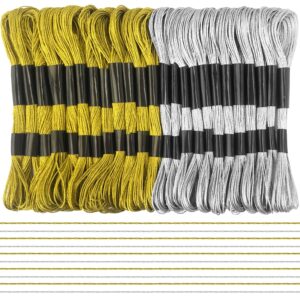 levylisa 24 Skeins Metallic Embroidery Thread Embroidery Floss-Cross Stitch Threads for Embroidery and Decorative Sewing （Gold+Silver）