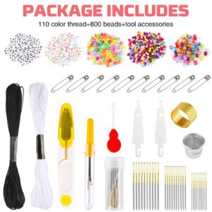 Needbrock 1060 Pcs String Bracelet Kit, Friendship Bracelets String Making Kit Including 110 Colors Embroidery Floss, 900 Beads and 50 Cross-Stitch Tool, String Kit for Friendship Bracelet Making