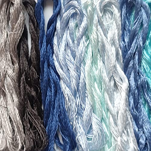 Gnognauq 12 Skeins Blue Series Embroidery Silk Thread Floss Handmade Woven Threads for Embroidery Embellishment Craft Needlework