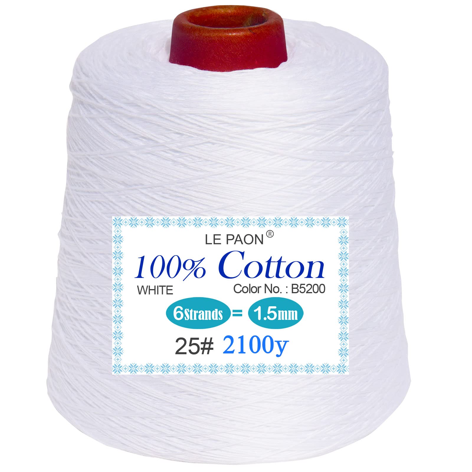 LE PAON 500gram cone Embroidery Floss - Cross Stitch Threads - Friendship Bracelets Floss - Crafts Floss .B5200 white