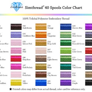 Simthread Embroidery Machine Thread 550 Yards 40 Brother Colors and 2 Metallic Thread Gold&Silver Colors for Embroidery and Sewing