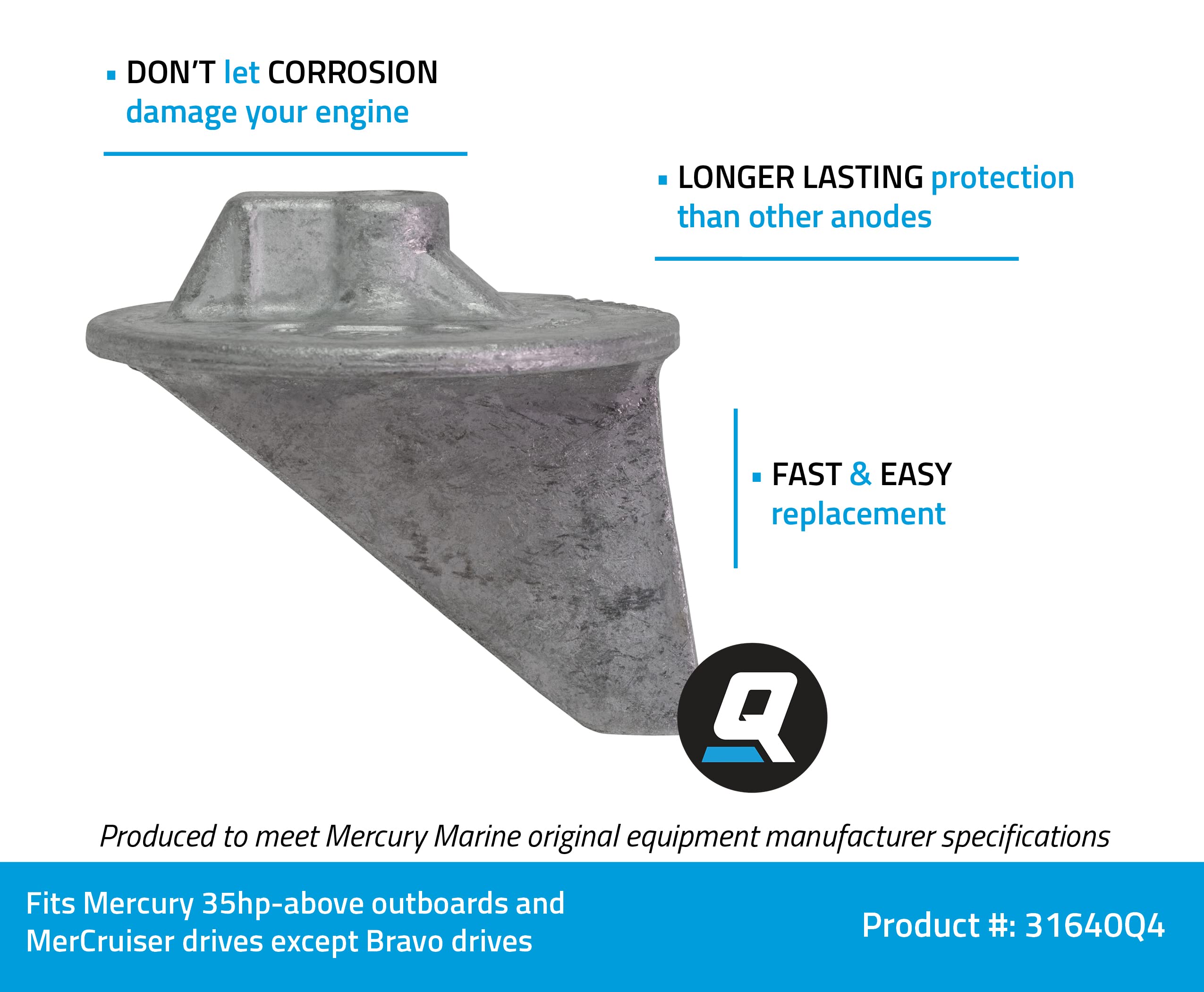 Quicksilver 31640Q4 Aluminum Trim Tab Anode for Mercury or Mariner Outboards and MerCruiser Stern Drives, Unspecified