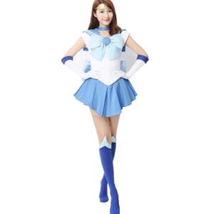 OURCOSPLAY Women's Mercury Mizuno Ami Battle Cosplay Costume Dress 6 Pcs Set (Women XS)