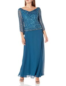 j kara women's long beaded dress with cowl neck, teal/mercury, 18