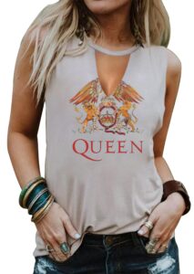 women vintage rock band shirt summer graphic tees freddie cute mercury rock band tees tank top for music lovers (xl, black)