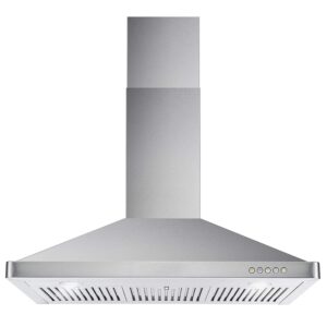 cosmo 63190 36 in. wall mount range hood with ducted convertible ductless (no kit included), kitchen chimney-style over stove vent, 3 speed exhaust fan, led lights in stainless steel