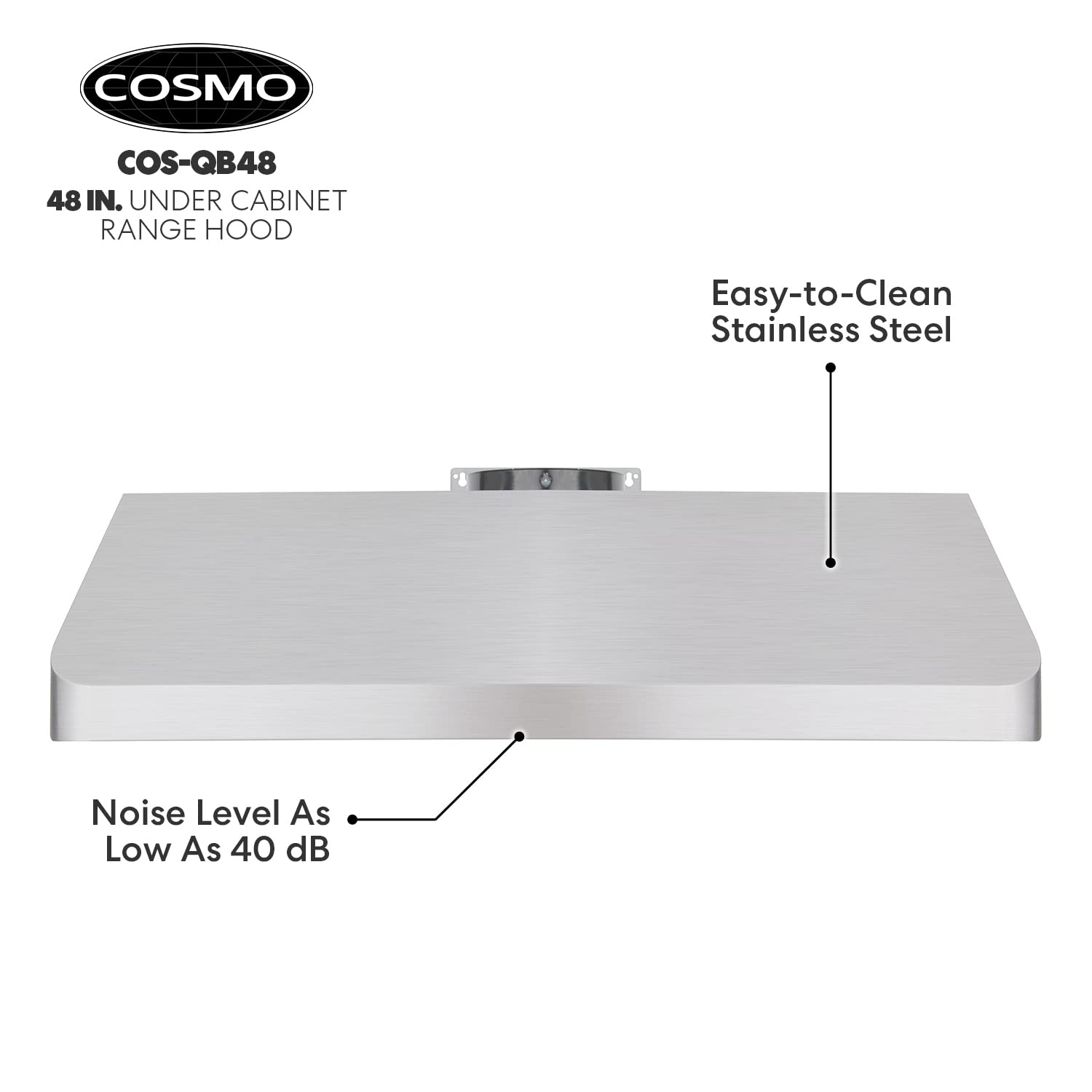 COSMO COS-QB48 Under Cabinet 48 in. Range Hood | 500 CFM, Ducted/Ductless Convertible (Kit Not Included), Push Button, Kitchen Stove Vent Light, Permanent Filter, Stainless Steel