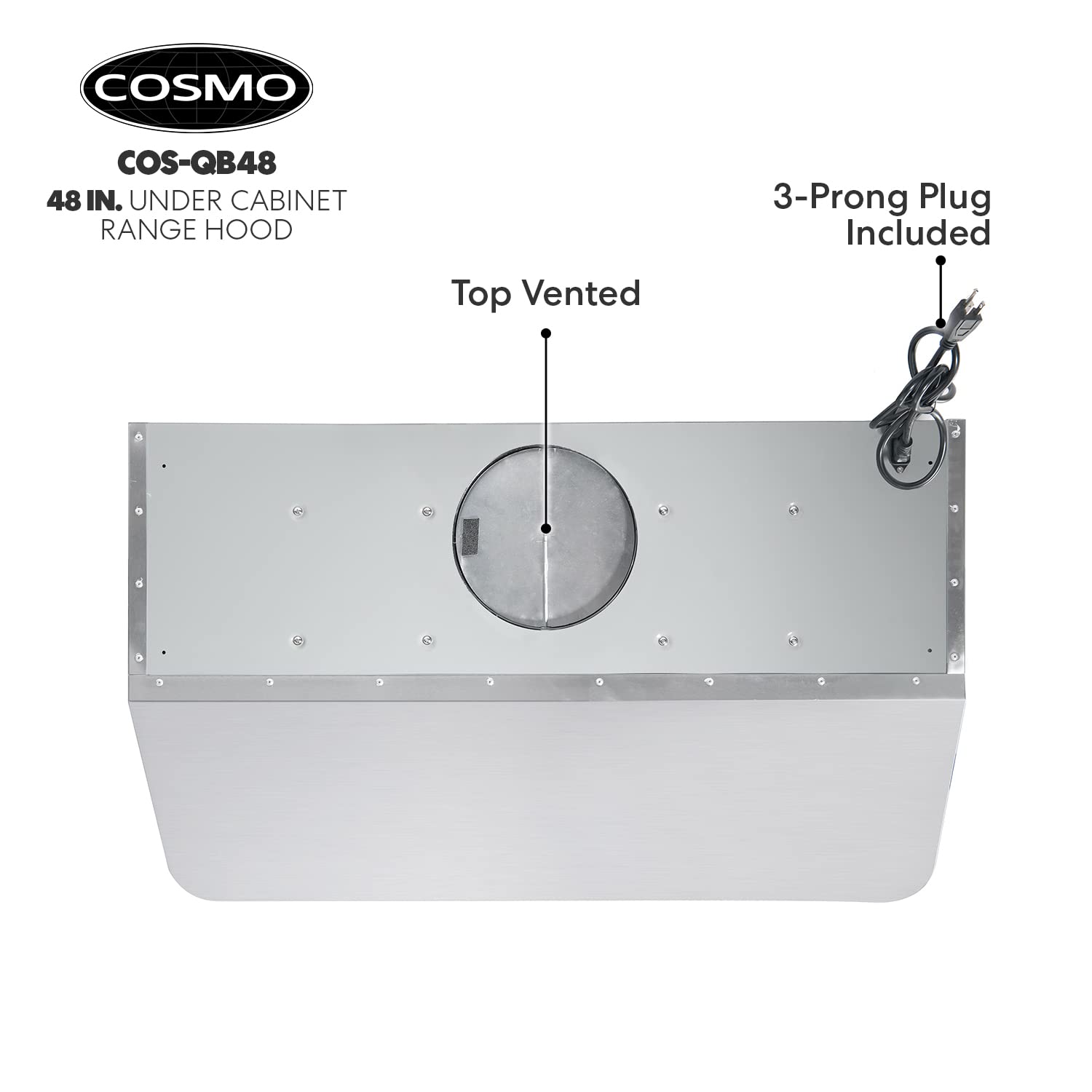 COSMO COS-QB48 Under Cabinet 48 in. Range Hood | 500 CFM, Ducted/Ductless Convertible (Kit Not Included), Push Button, Kitchen Stove Vent Light, Permanent Filter, Stainless Steel