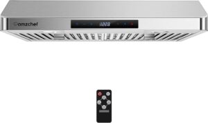 amzchef under cabinet range hood 30 inch, 700cfm stainless steel kitchen stove vent hood 3 speed exhaust fan touch/remote control led lights time setting dishwasher-safe baffle filters