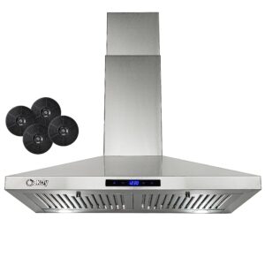 akdy 30 in. wall mount range hood, 3-speed fan and led lights in stainless steel, convertible range hood ducted to ductless with 2-sets of carbon filters