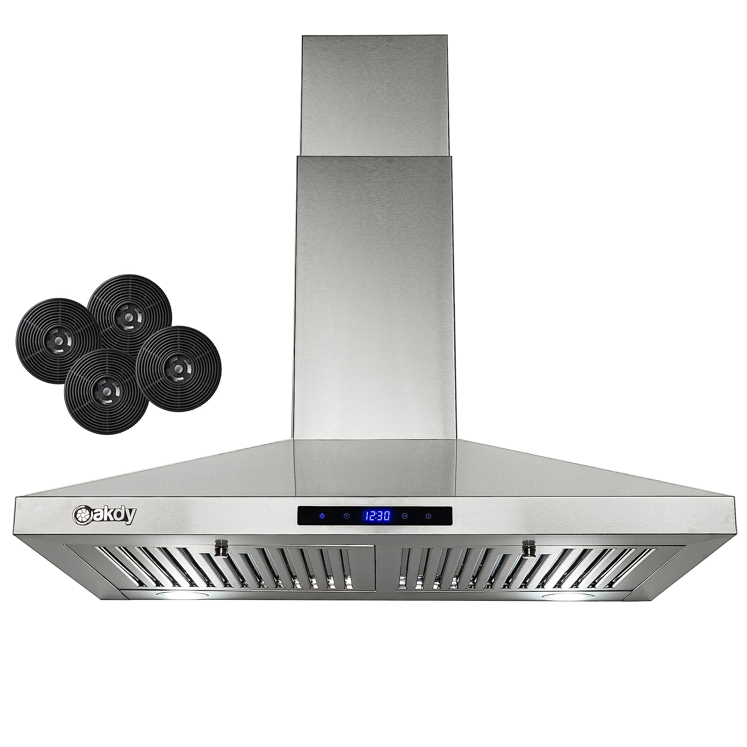 AKDY 30 in. Wall Mount Range Hood, 3-Speed Fan and LED Lights in Stainless Steel, Convertible Range Hood Ducted to Ductless with 2-Sets of Carbon Filters