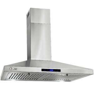 AKDY 30 in. Wall Mount Range Hood, 3-Speed Fan and LED Lights in Stainless Steel, Convertible Range Hood Ducted to Ductless with 2-Sets of Carbon Filters