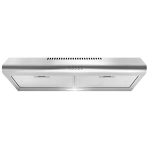 cosmo cos-5mu30 30 in. under cabinet range hood ductless convertible duct, slim kitchen stove vent with, 3 speed exhaust fan, reusable filter and led lights in stainless steel, 30 inch